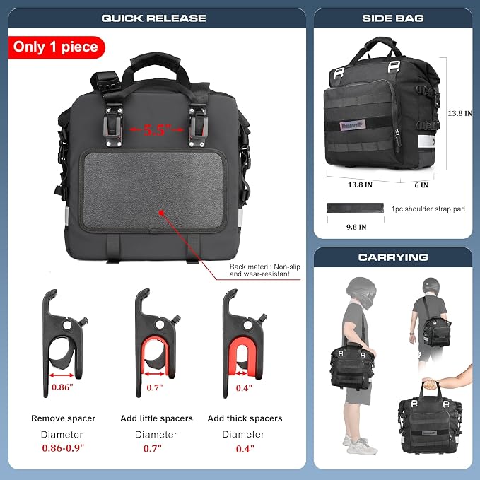 Rhinowalk Motorcycle Saddlebag Waterproof Motor Luggage Pack Quick Release - Image 2