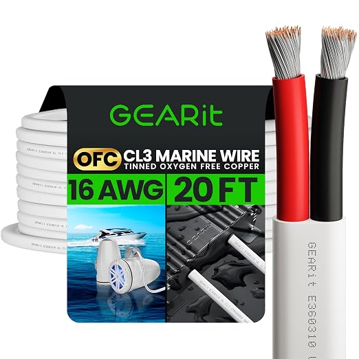 GEARit 16 Gauge Marine Wire, 16/2 AWG Marine Grade Tinned Copper Oxygen Free by GEARit