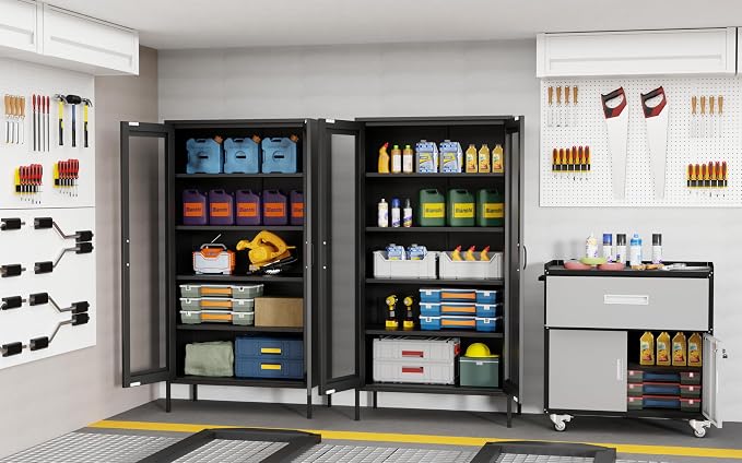 73 '' Metal Garage Storage Cabinet, 2 Doors and 4 Adjustable Shelves, mesh Door - Image 2