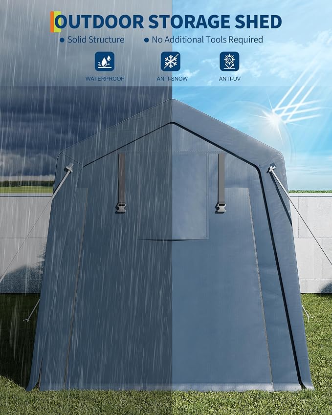 10x15FT Outdoor Storage Shed, Portable Carport - Image 2