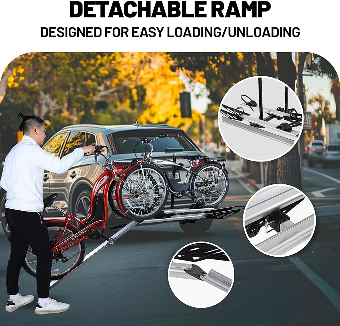 Hitch Mount Bike Rack with Ramp, 200 LB Capacity fits Cars, Trucks with 2 Inch - Image 3