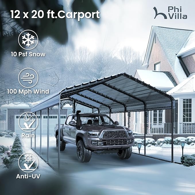 PHI VILLA 12 x 20 ft Carport Metal Carports - Image 8