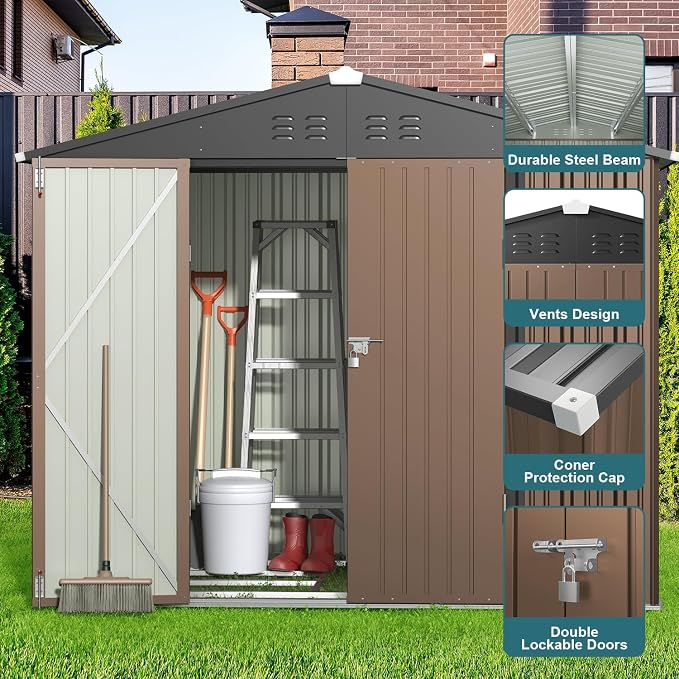 Gizoon Outdoor Storage Shed 8 x 6 FT, Galvanized Metal Garden Shed - Image 6