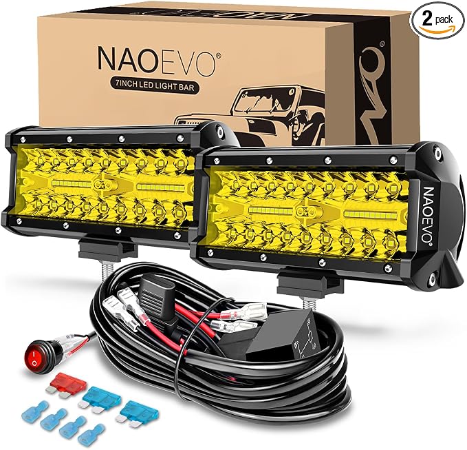 NAOEVO 7 Inch Yellow LED Light Bar, 240W 24, 000LM Offroad Fog/Driving Lights by NAOEVO