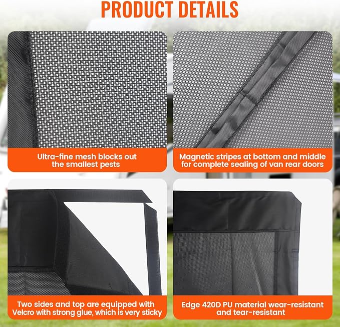 65''H x 65''W Van Bug Screen Universal Size Rear Door Window Covers - Image 6