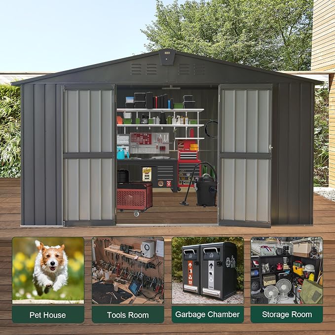 Domi Outdoor Storage Shed 11' x 12.5', Metal Sheds Steel Utility Tool Storage - Image 5