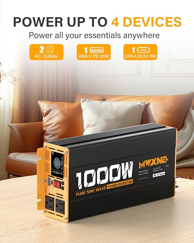1000W Pure Sine Wave Power Inverter 12V DC to 110V 120V AC Converter - Image 2