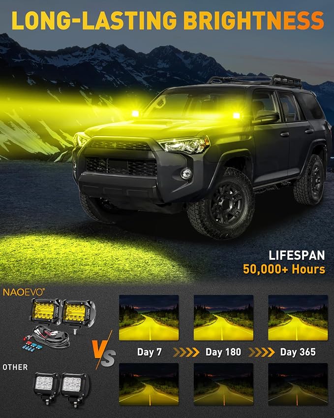 NAOEVO 4 Inch LED Pod Lights, Spot Flood Yellow LED Fog/Driving/Off Road Lights - Image 2