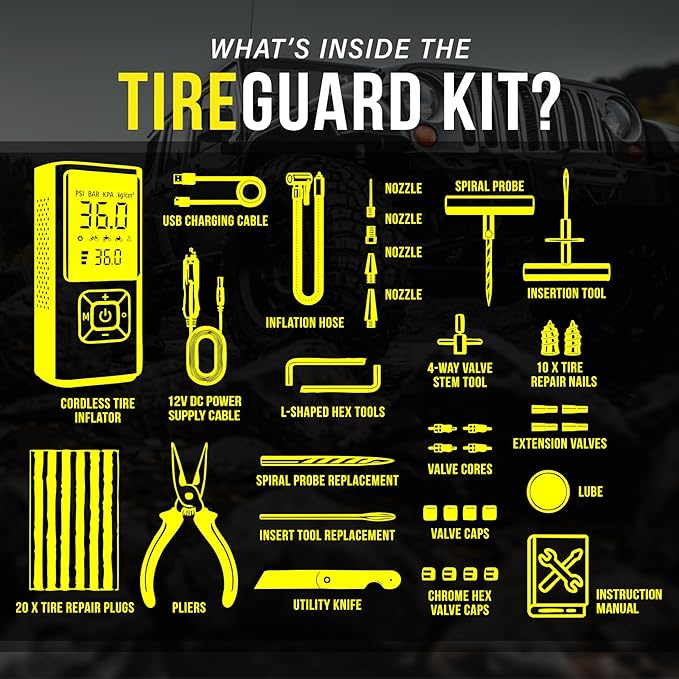 Tire Repair Kit with Air Compressor Car Emergency Kit with Universal Tire Plugs - Image 2