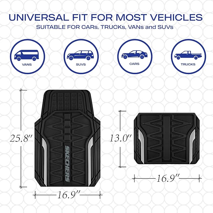 Skechers Heavy Duty Rubber Car Mats Full Set, All Weather Floor Mats, - Image 6