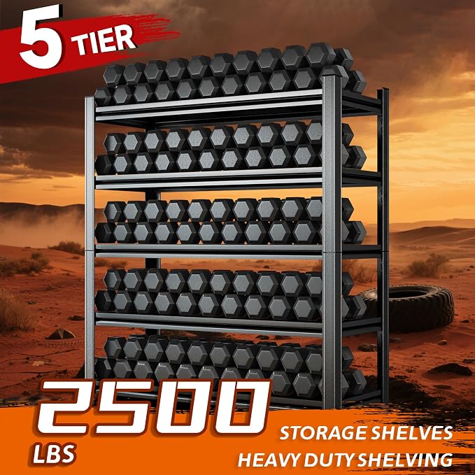 5-Tier Heavy Duty Metal Shelving Unit, 2500LBS Capacity Garage Storage Shelf - Image 3