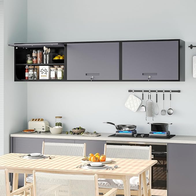 Metal Wall Cabinet with Locking Door and Shelf, Hanging Garage Cabinets with - Image 6