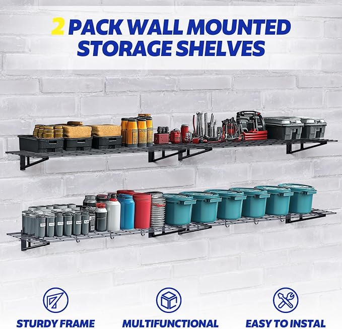 2-Pack Garage Wall Shelving, 2x6 FT Garage Shelving Wall Mounted, Heavy Duty - Image 3