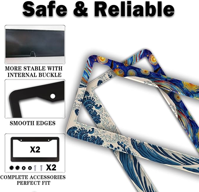 Car Plate Frames for Women Multicolor License Plate Protector for Men Starry - Image 4