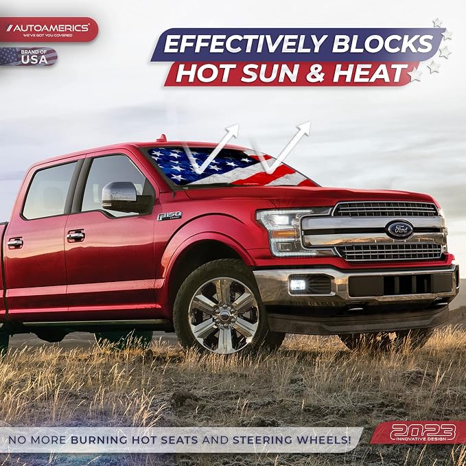 Autoamerics 1-Piece Windshield Sun Shade Grunge American Flag - Image 3