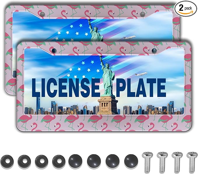 License Plate Frames for Girl Pink License Plate Cover for Women Pink Flamingo by Unknown