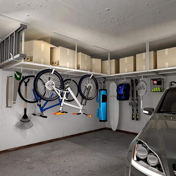 FLEXIMOUNTS 2-Piece Overhead Garage Storage Rack Set w/Hooks Adjustable Ceiling - Image 2