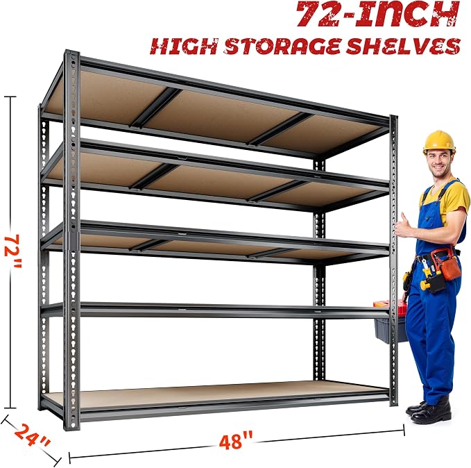 48"W Garage Shelving, 2650LBS Storage Shelves heavy duty, 5 Tier Metal Shelving - Image 3