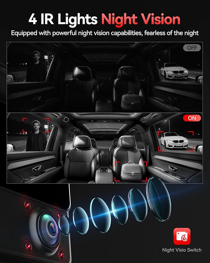 REDTIGER 530° Dash Cam 3 Channel, 2.5K+2.5K+1080P Triple Car Camera - Image 8
