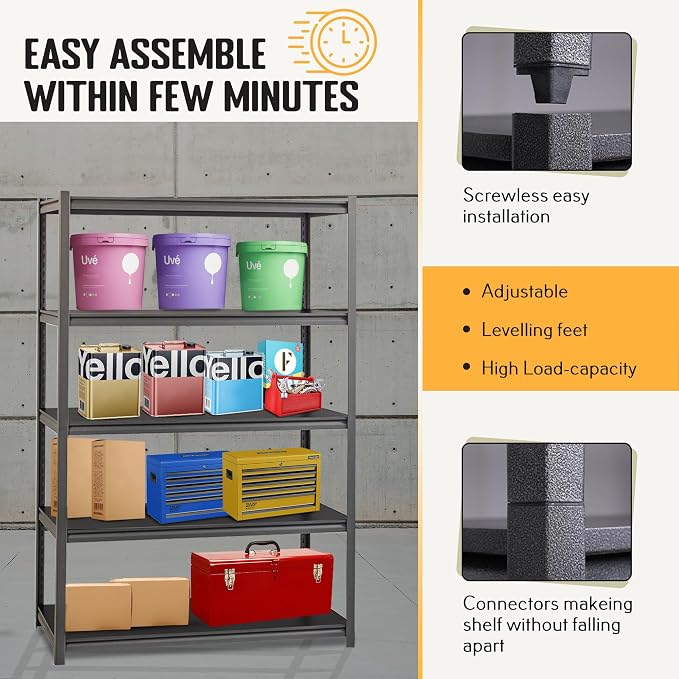 Rigma 5 Tier Garage Shelf, Heavy Duty Steel Shelving Unit, Adjustable Metal - Image 5