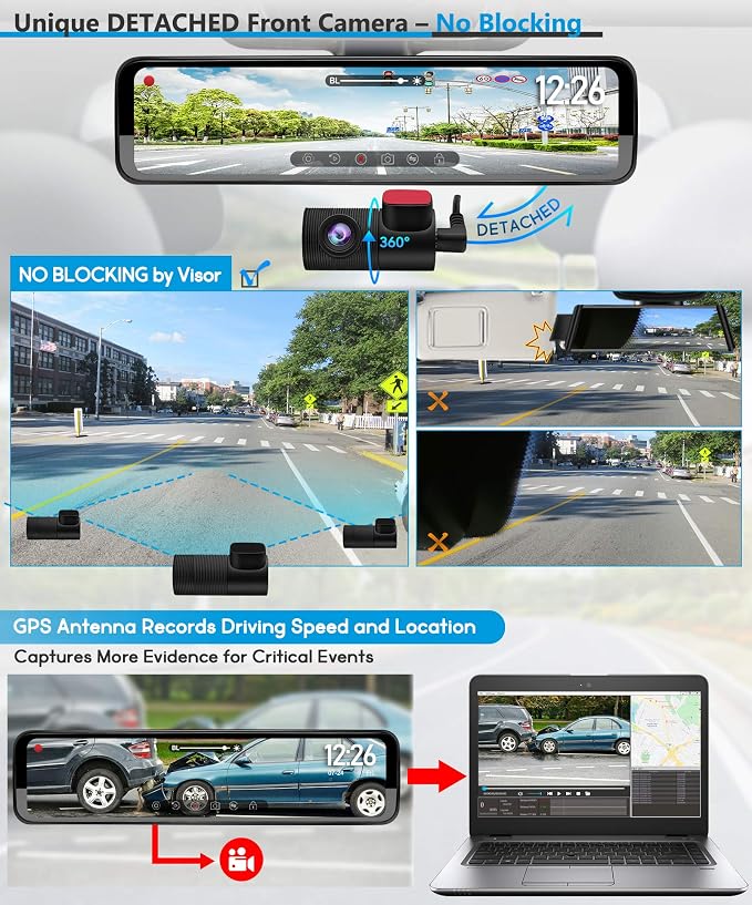 PORMIDO Triple Mirror Dash Cam 12" - Image 4