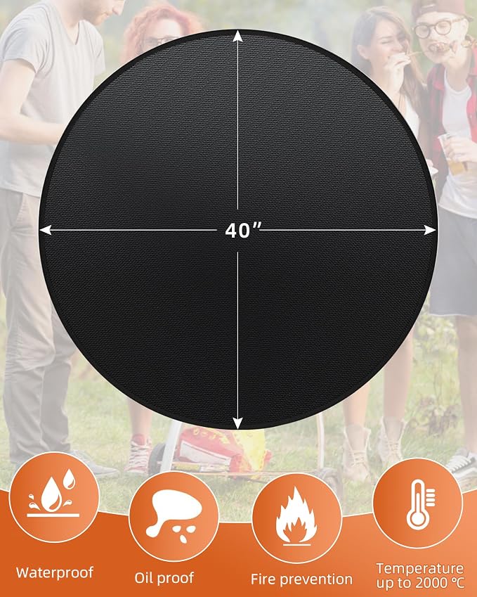 Round BBQ Grill Mat, 40 inches Double-Sided Fireproof Pad Waterproof Deck - Image 2