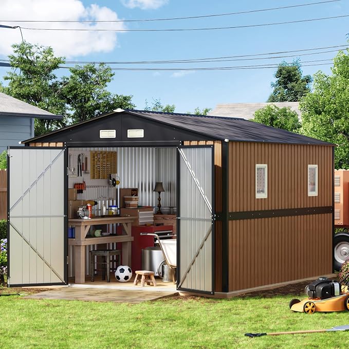 10X12 FT Outdoor Steel Storage Shed by Panovue