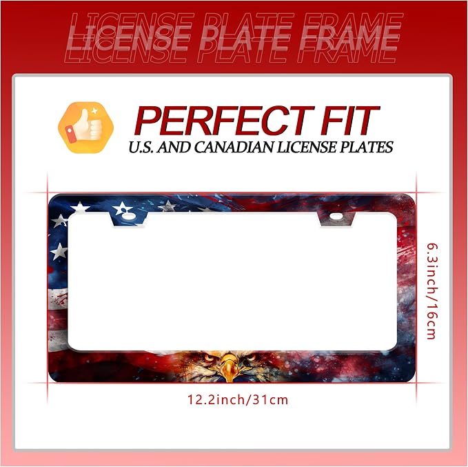 Personalized License Plate Frame American Flag Eagle Stainless Steel Accessory - Image 2