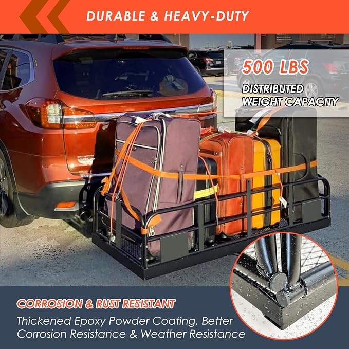 MeeFar High Rail Trailer Folding Hitch Mount Cargo Carrier Basket 60" X 24" X - Image 3