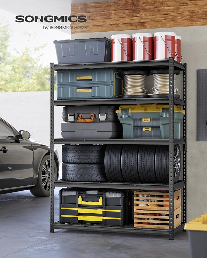 SONGMICS 5-Tier Storage Shelves Set of 3, Heavy-Duty Garage Shelving, - Image 2