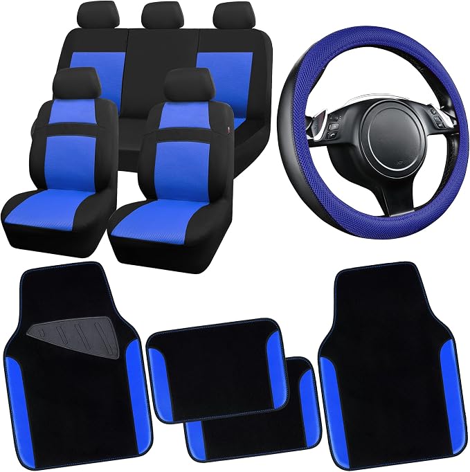 CAR PASS 3D Air Mesh Car Seat Covers Full Sets w/5mm Sponge, Steering Wheel by CARPASS