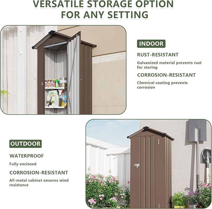 2.5x1.4 FT Outdoor Storage Shed, Small Metal Garden Shed - Image 4