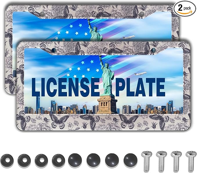 Automotive Exterior Accessories Black and White License Plate Frames Butterfly by Unknown