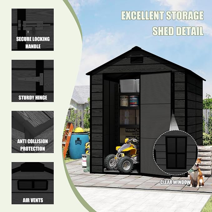 6x6 ft Outdoor Storage Shed, Garden Shed W/Window, Resin Storage Shed W/Air - Image 6
