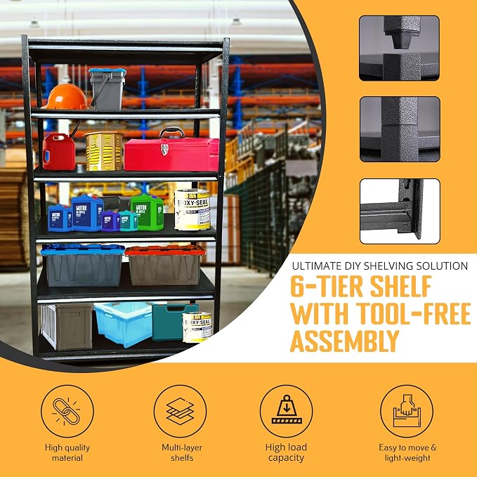 Rigma 5 Tier Garage Shelf, Heavy Duty Steel Shelving Unit, Adjustable Metal - Image 4