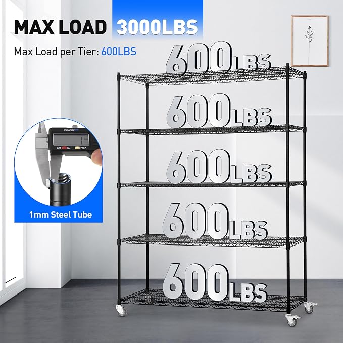 5 Tier Wire Shelf Shelving Unit, Heavy Duty Garage Storage Shelves - Image 5