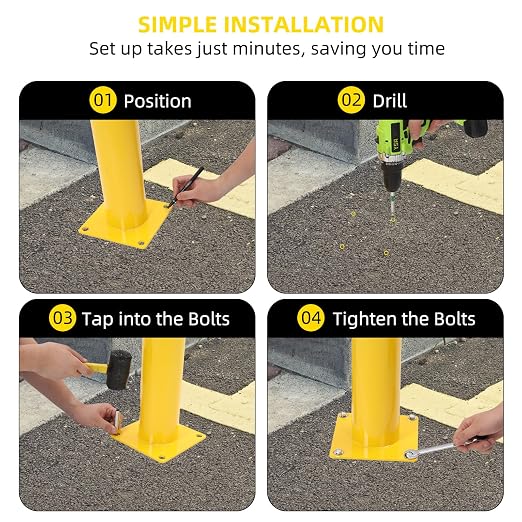 Safety Bollard 4 Packs, 42 Inch Height Steel Bollard Post - Image 5
