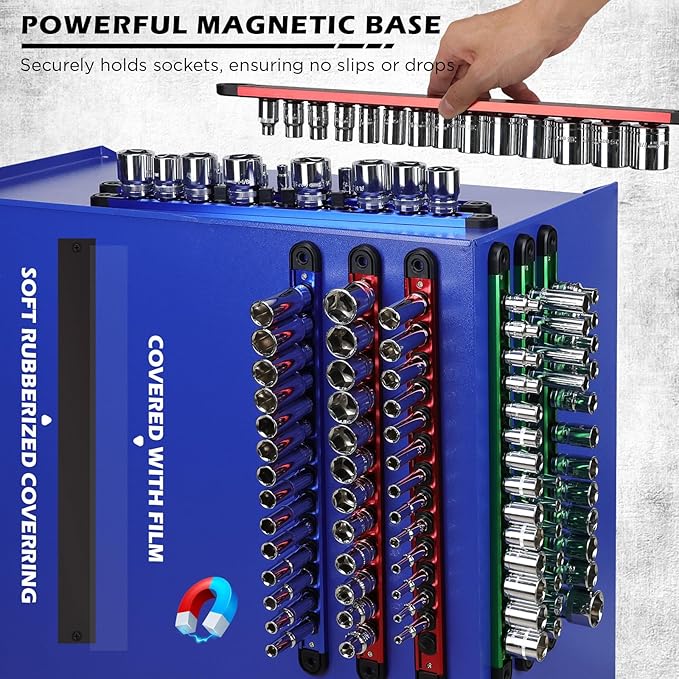 18-Piece Magnetic Socket Holder Organizer Set, Heavy Duty 1/2, 1/4-Inch Socket - Image 3