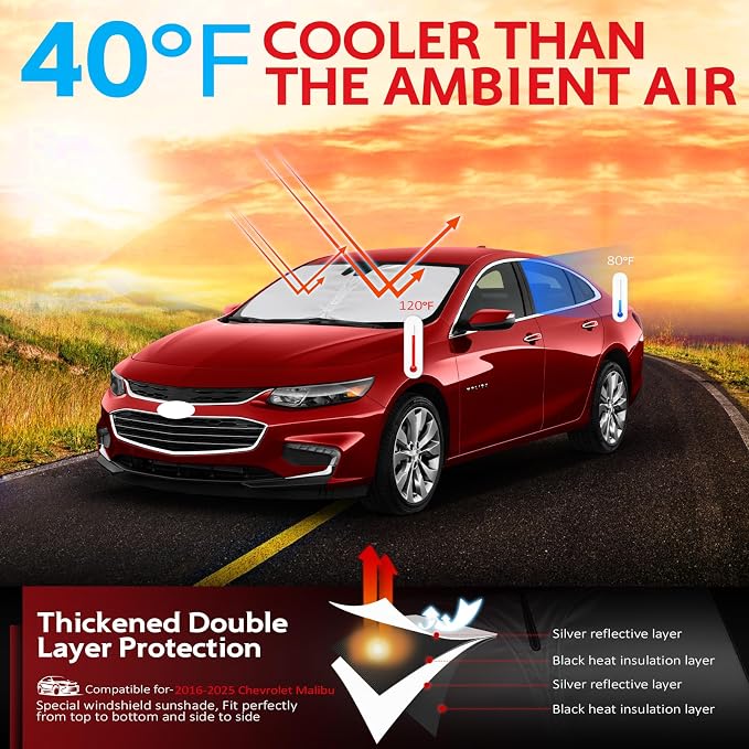 KAYZT Windshield Sun Shade for 2016-2025 Che-vrolet/Chevy Malibu Foldable - Image 2