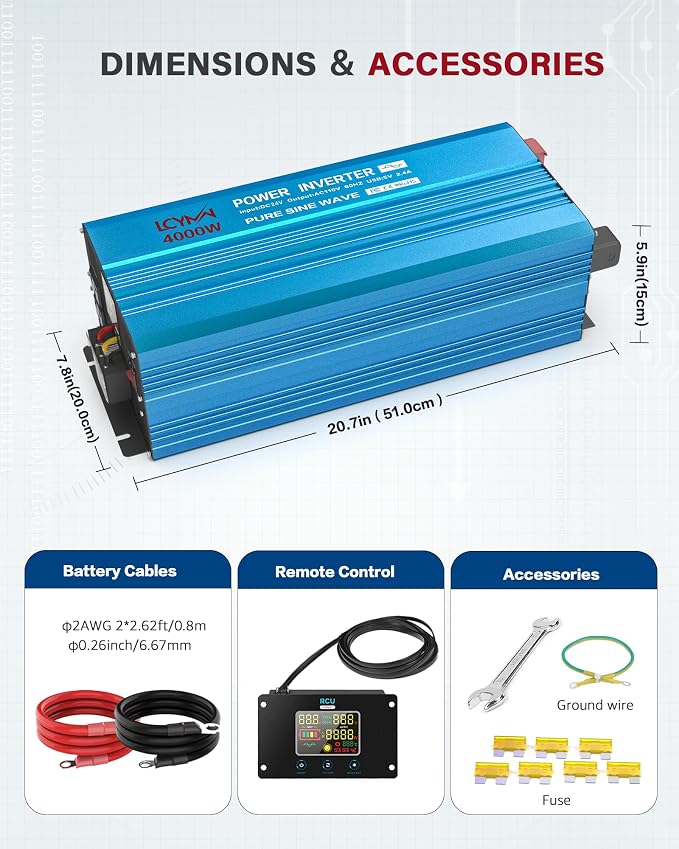 4000 Watt Pure Sine Wave Power Inverter DC 24V to 110/120V AC - Image 7