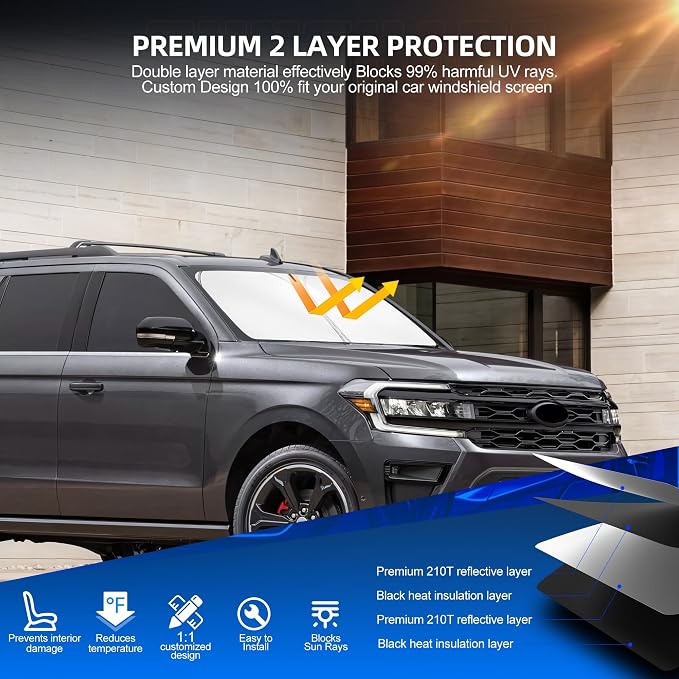 Windshield Sun Shade for Ford Expedition 2018-2025 Foldable Sunshade Custom Fit - Image 3