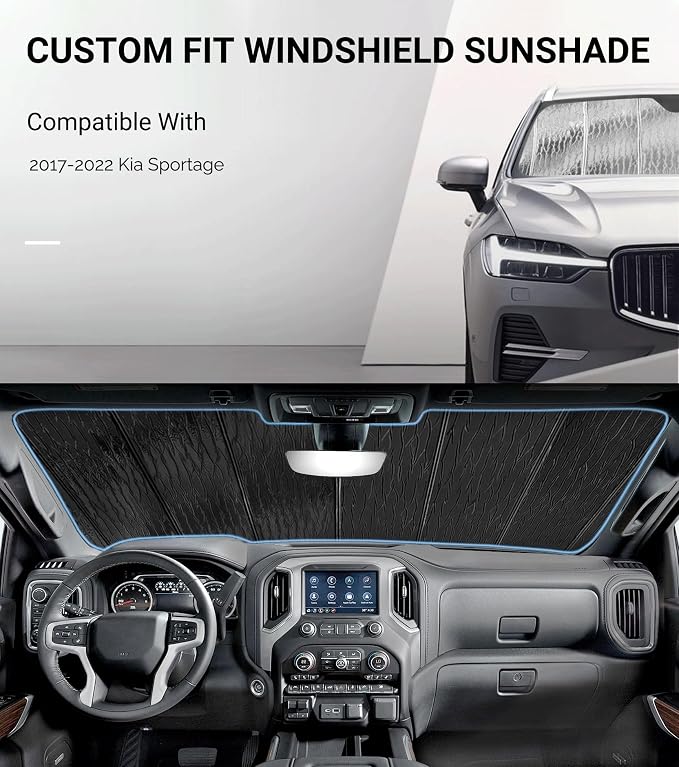 Windshield Sun Shade for Kia Sportage 2017-2022, Front Window Sunshade Shield - Image 2