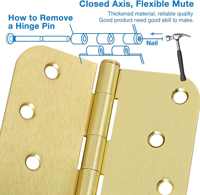 18 Pack 4 In Exterior Door Hinges Outdoor Brushed Brass Door Hinges Satin Gold - Image 6