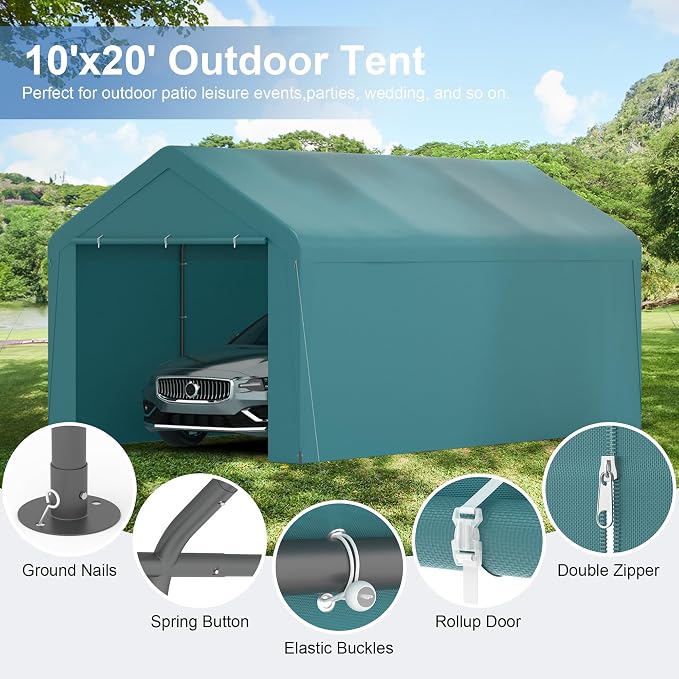 Carport, 10‘ x 20’ Heavy Duty Portable Garage All-Season Car Canopy w/Removable - Image 3