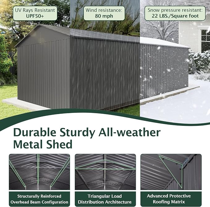 Domi 12’x20’ Outdoor Metal Garage Shed, All Weather Enclosed Carport - Image 4