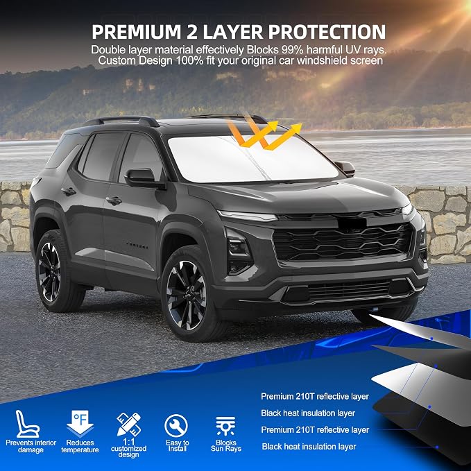 Windshield Sun Shade for Che-vrolet Chevy Equinox 2025 2026 Foldable Sunshade - Image 3