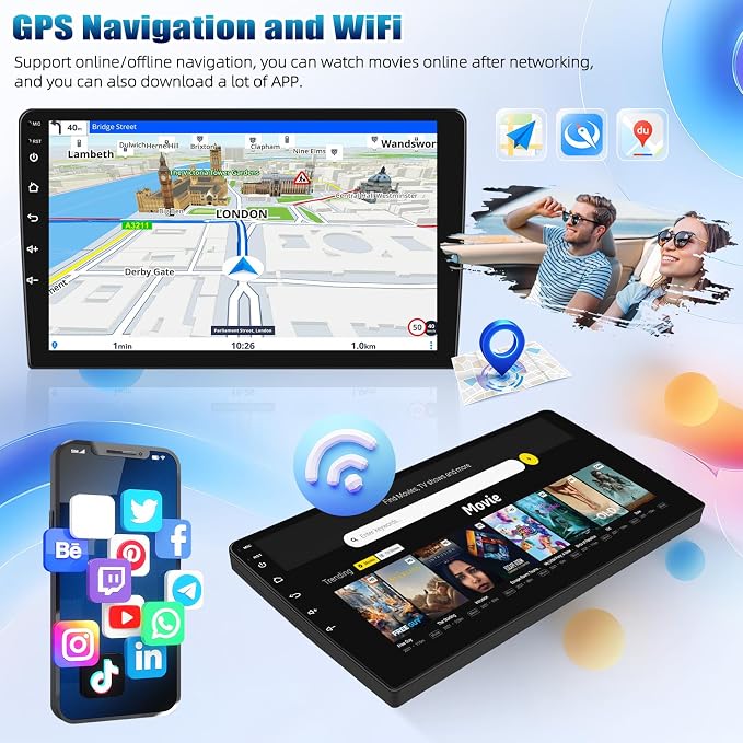 Double Din Car Stereo Radio Receiver, 10.1” 2.5D Curved HD Touch Screen Head - Image 3