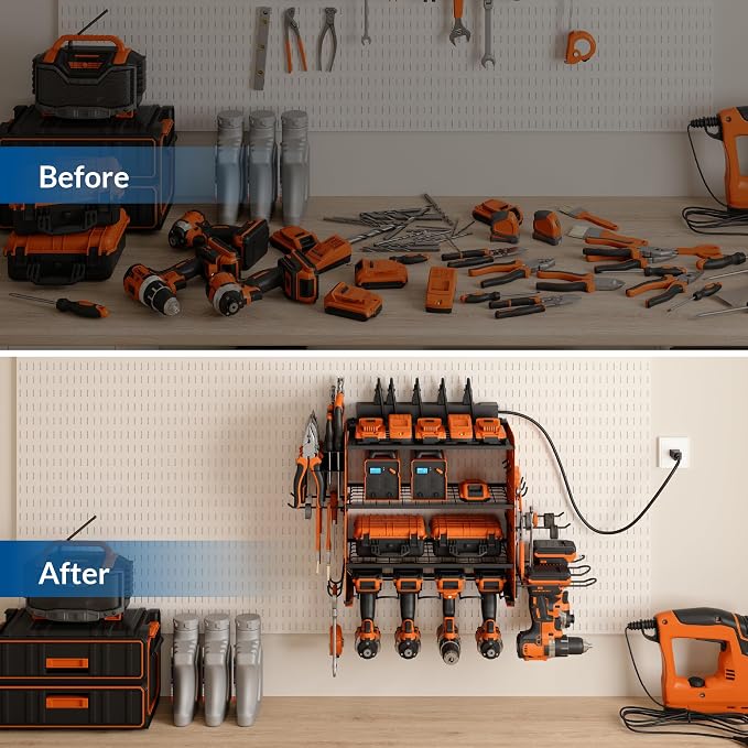 Power Tool Organizer with Charging Station, 4 Layers Garage Storage Rack with 6 - Image 6