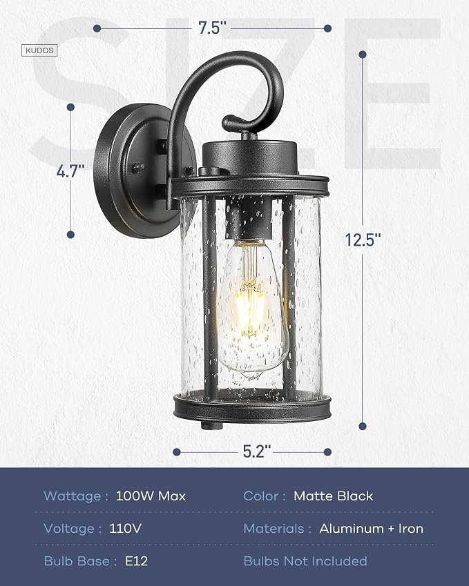 kudos Porch Lights, 12.5 inch Cylinder Outdoor Wall Light, E26 Sockets - Image 4