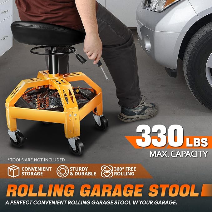DNA MOTORING Rolling Padded Seat Adjustable Height Seat 330lbs Capacity Rolling - Image 3